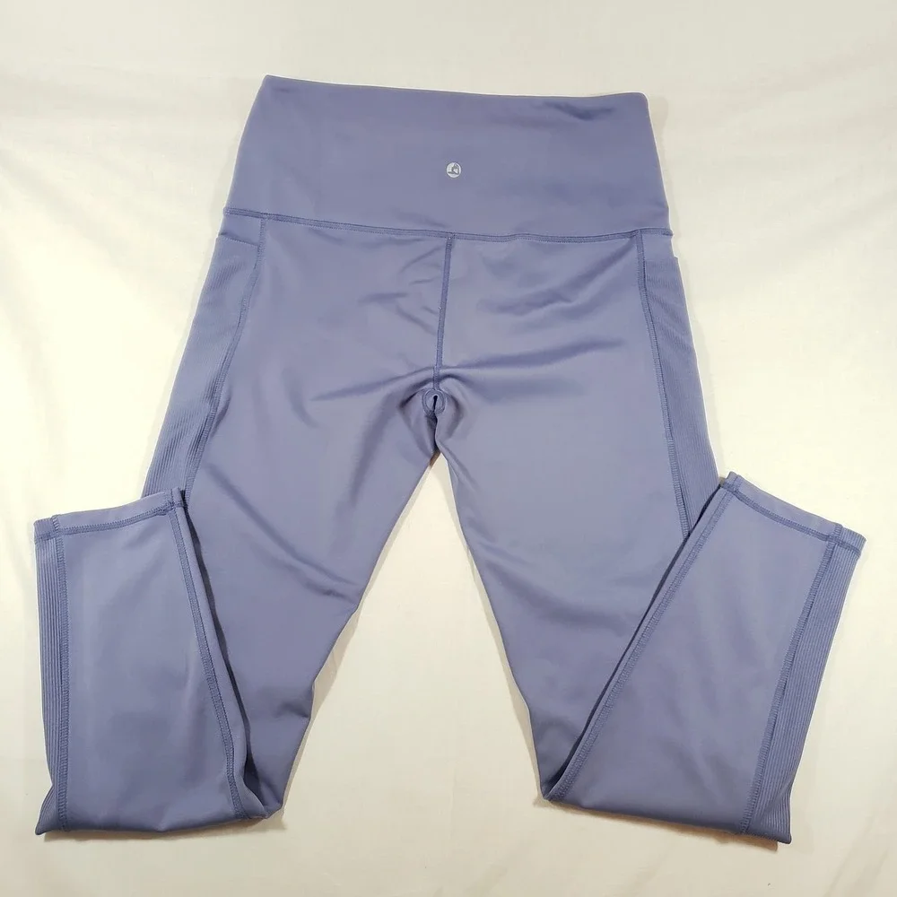 LegEnd Active Womens High‎ Waisted Ribbed Panel Leggings Lavender Purple Size L